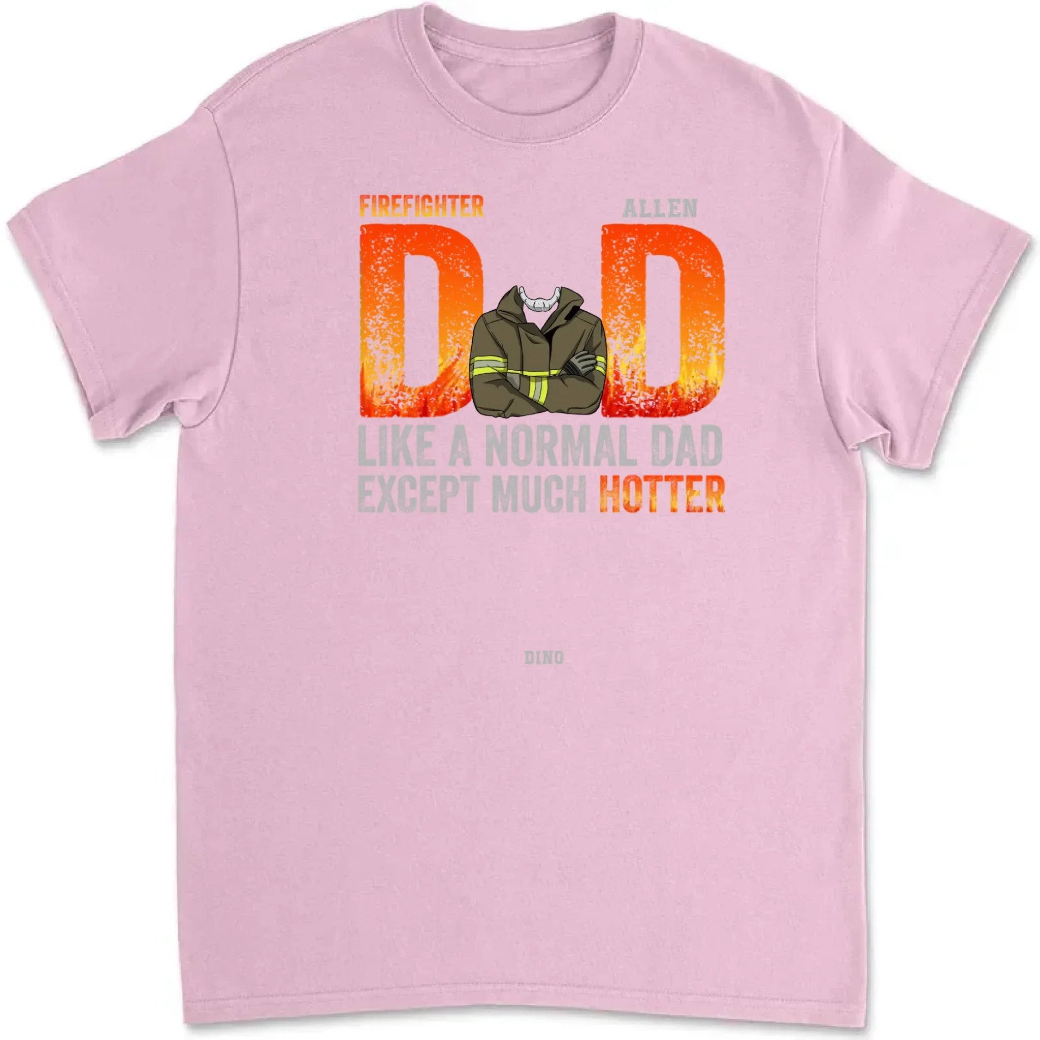 Firefighter Dad T shirt Personalized Name Apparel Cotton Gift front print detail