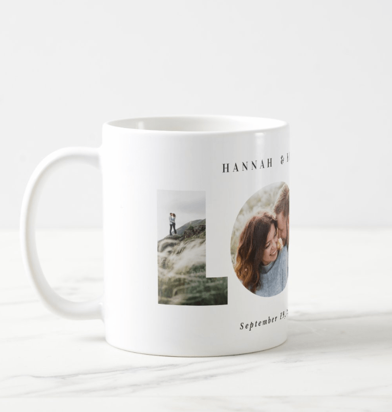 Love 4 - Photo Simple Modern Personalized Coffee Mug – Custom Collage Cup with Photos and Names, Unique Gift for Couples, Family, or Friends, Perfect for Birthday, Anniversary, Valentine’s Day, or Christmas 25037312 - DiyGiftly