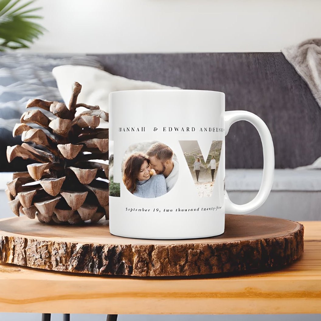 Love 4 - Photo Simple Modern Personalized Coffee Mug – Custom Collage Cup with Photos and Names, Unique Gift for Couples, Family, or Friends, Perfect for Birthday, Anniversary, Valentine’s Day, or Christmas 25037312 - DiyGiftly