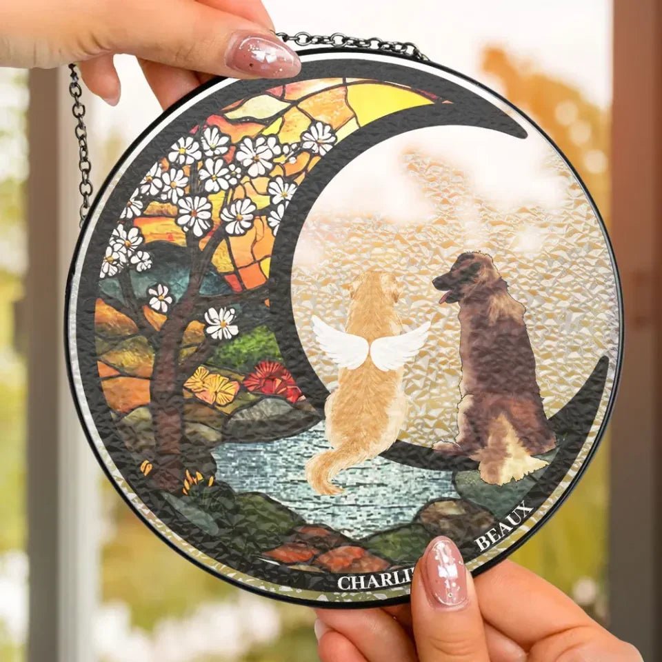 loss of dog gift suncatcher ornament personalized design window hanging keepsake detail view