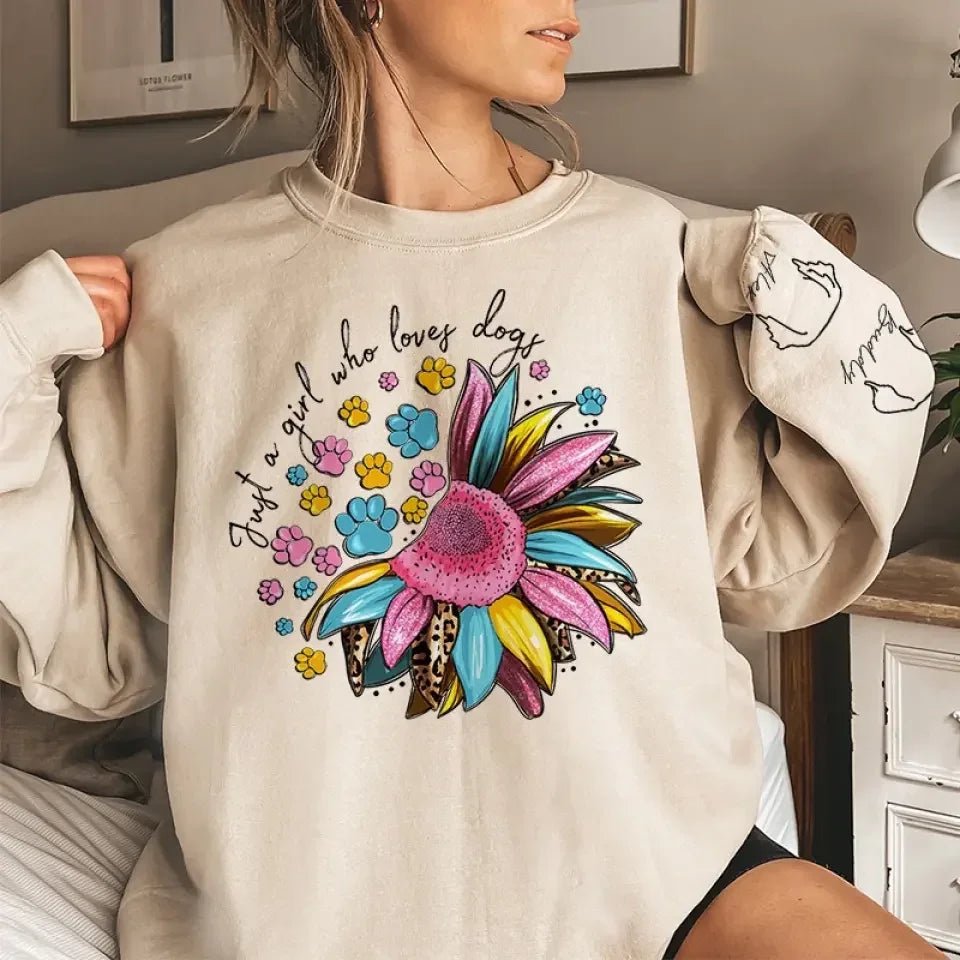Love Is A Girl And Her Furry Friends - Dog & Cat Personalized Custom Unisex Sweatshirt With Design On Sleeve - Gift For Pet Owners, Pet Lovers 686953 - DiyGiftly