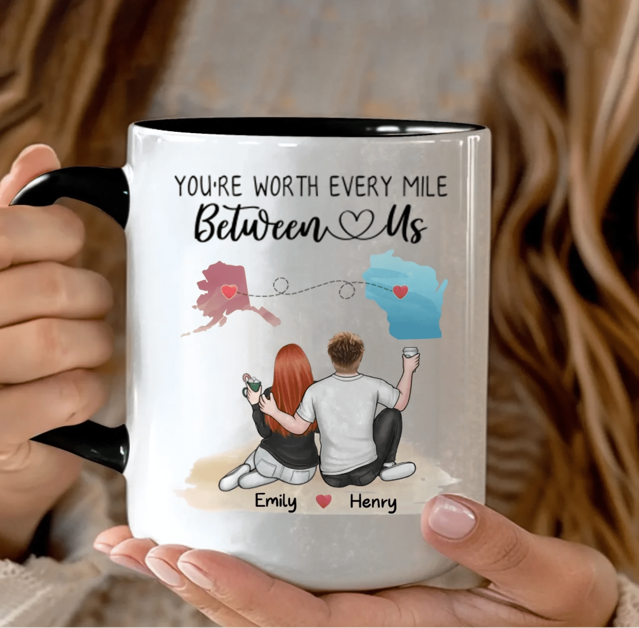 Ceramic Coffee Mugs long distance gift Pink 11oz