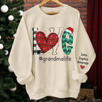 Personalized family names unisex sweatshirt sleeve print cozy fit christmas gift for grandparents