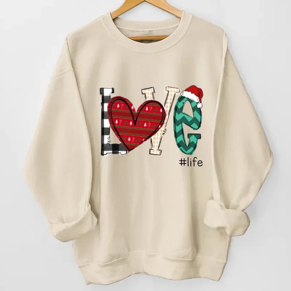 Unisex sweatshirt with personalized family names sleeve print cozy fit christmas gift for grandparents