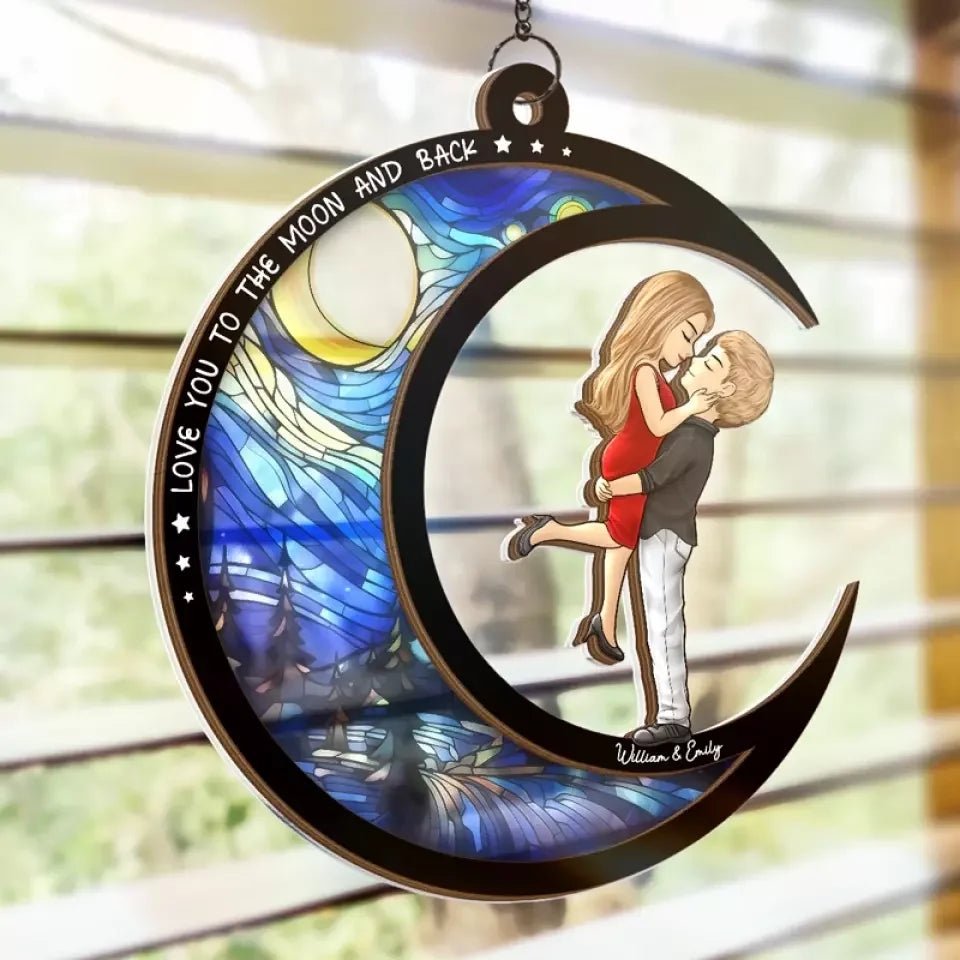 Love You To The Moon And Back - Couple Personalized Window Hanging Suncatcher - Gift For Husband Wife, Anniversary 670693 - DiyGiftly