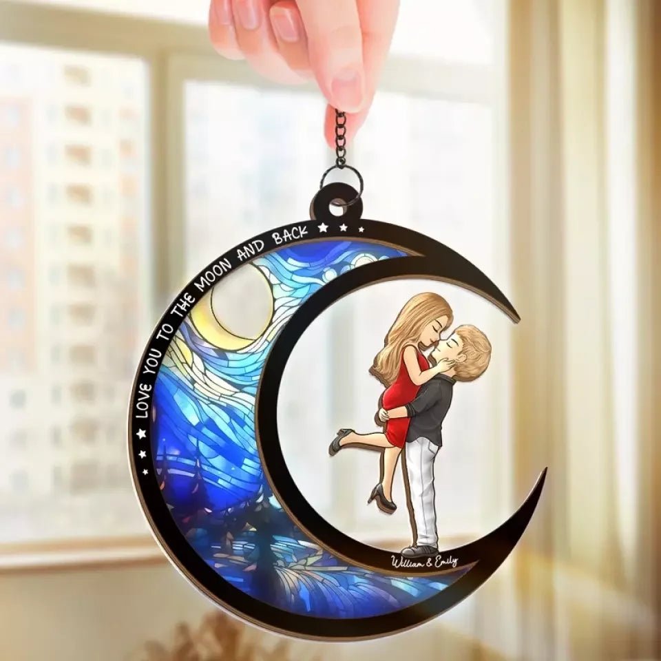 Love You To The Moon And Back - Couple Personalized Window Hanging Suncatcher - Gift For Husband Wife, Anniversary 670693 - DiyGiftly