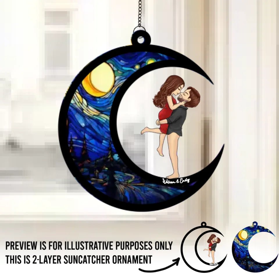 Love You To The Moon And Back - Couple Personalized Window Hanging Suncatcher - Gift For Husband Wife, Anniversary 670693 - DiyGiftly