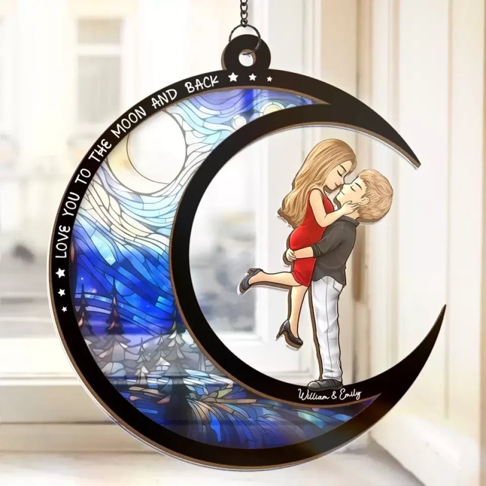 Love You To The Moon And Back - Couple Personalized Window Hanging Suncatcher - Gift For Husband Wife, Anniversary 670693 - DiyGiftly
