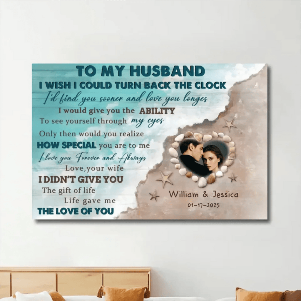 Lovely Beach Anniversary Gifts For Husband Custom Photo Personalized Canvas Wall Art 761111 - DiyGiftly