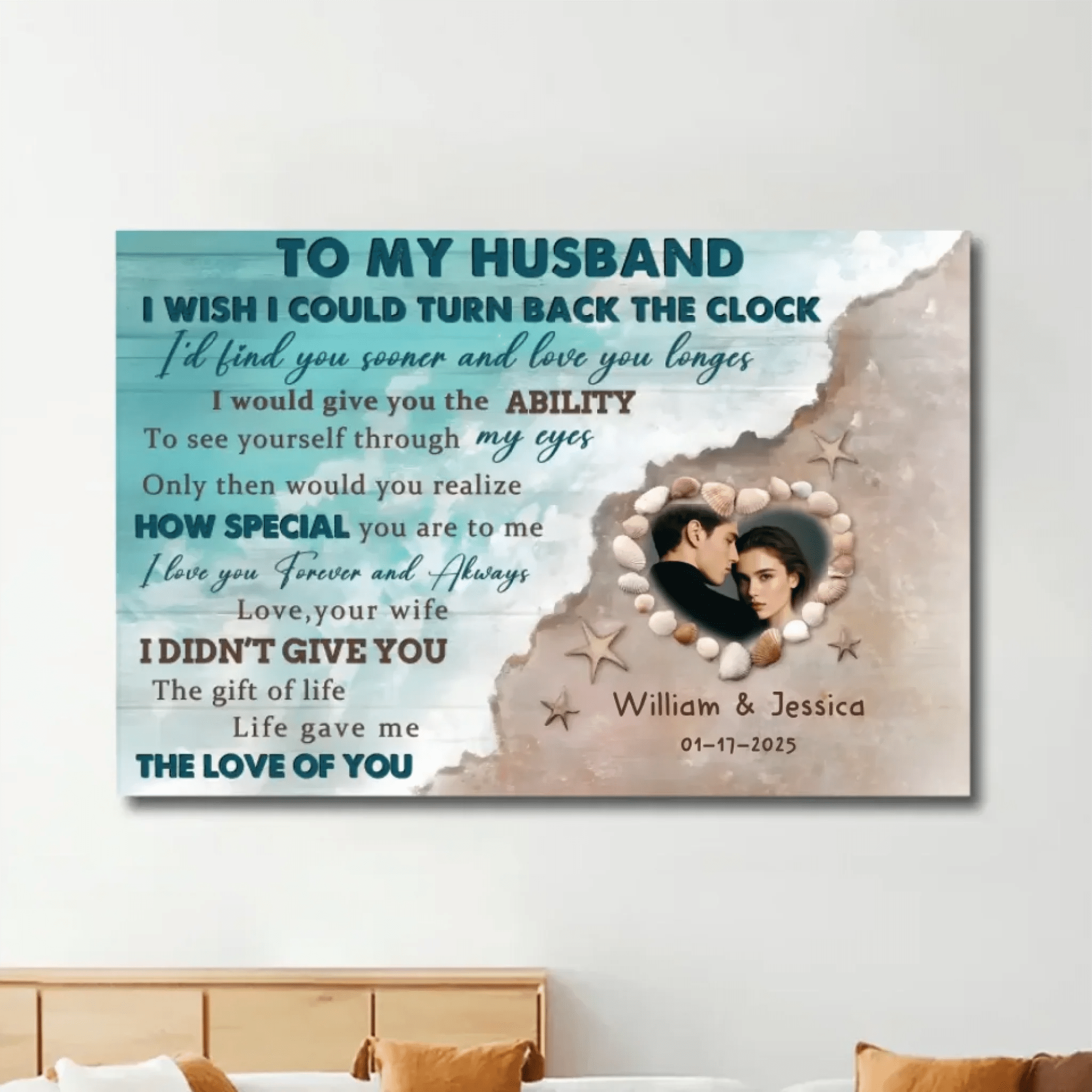 Lovely Beach Anniversary Gifts For Husband Custom Photo Personalized Canvas Wall Art 761111 - DiyGiftly