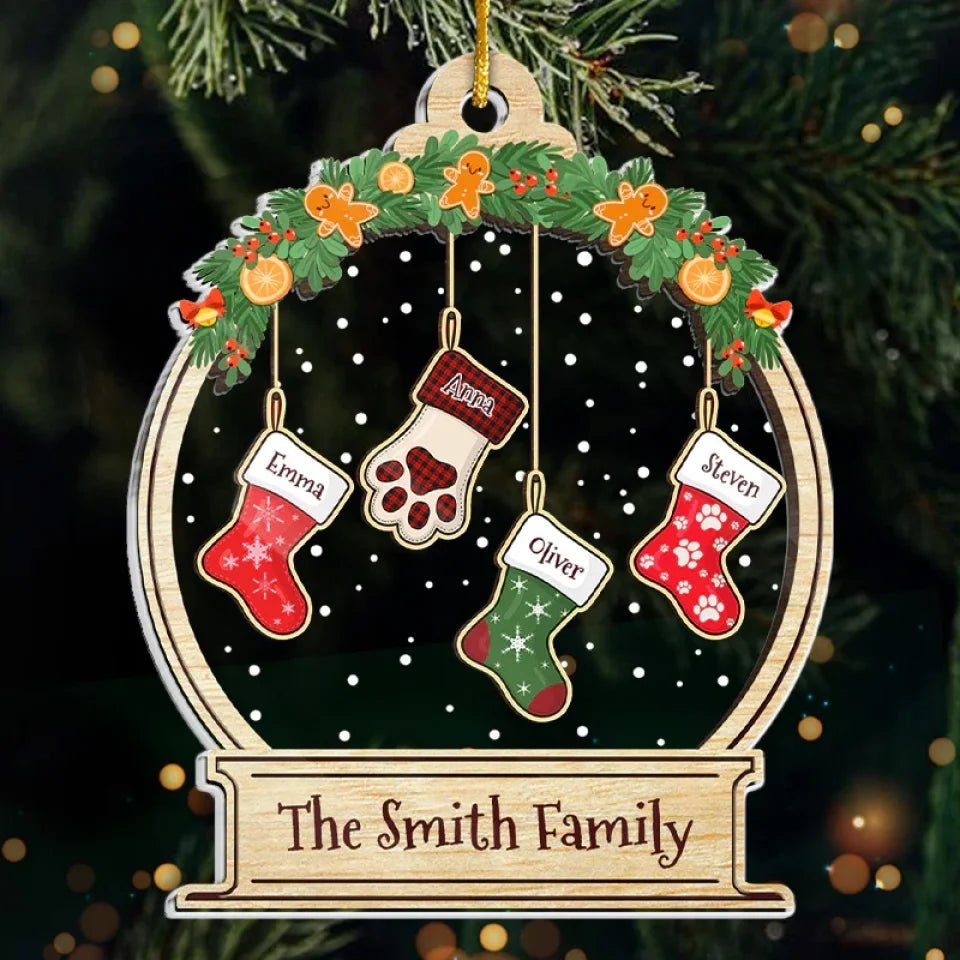 Lovely Stockings Hanging - Family Personalized Custom Ornament - Acrylic Snow Globe Shaped - Christmas Gift For Family Members 671390 - DiyGiftly