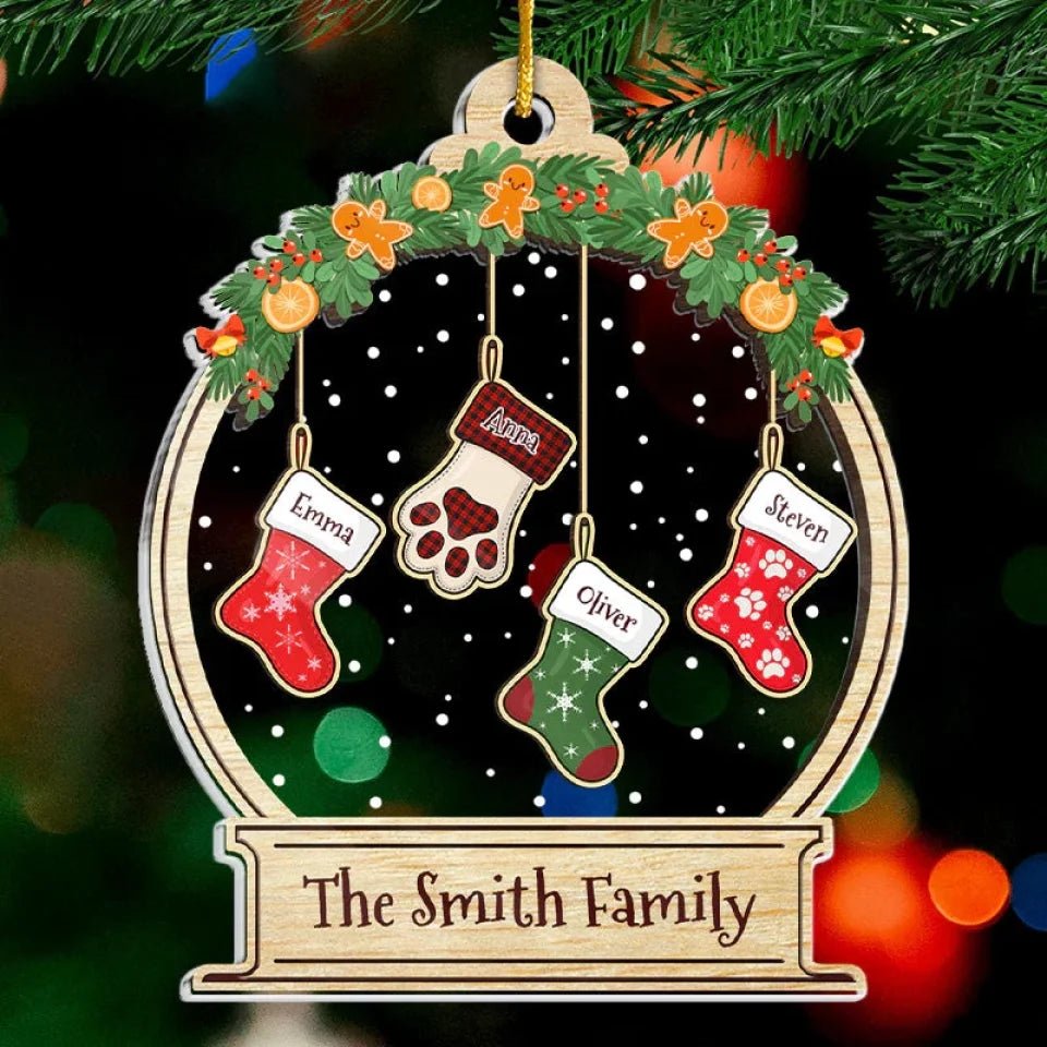 Lovely Stockings Hanging - Family Personalized Custom Ornament - Acrylic Snow Globe Shaped - Christmas Gift For Family Members 671390 - DiyGiftly