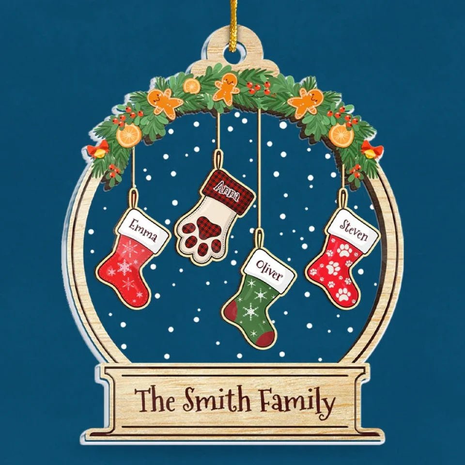 Lovely Stockings Hanging - Family Personalized Custom Ornament - Acrylic Snow Globe Shaped - Christmas Gift For Family Members 671390 - DiyGiftly