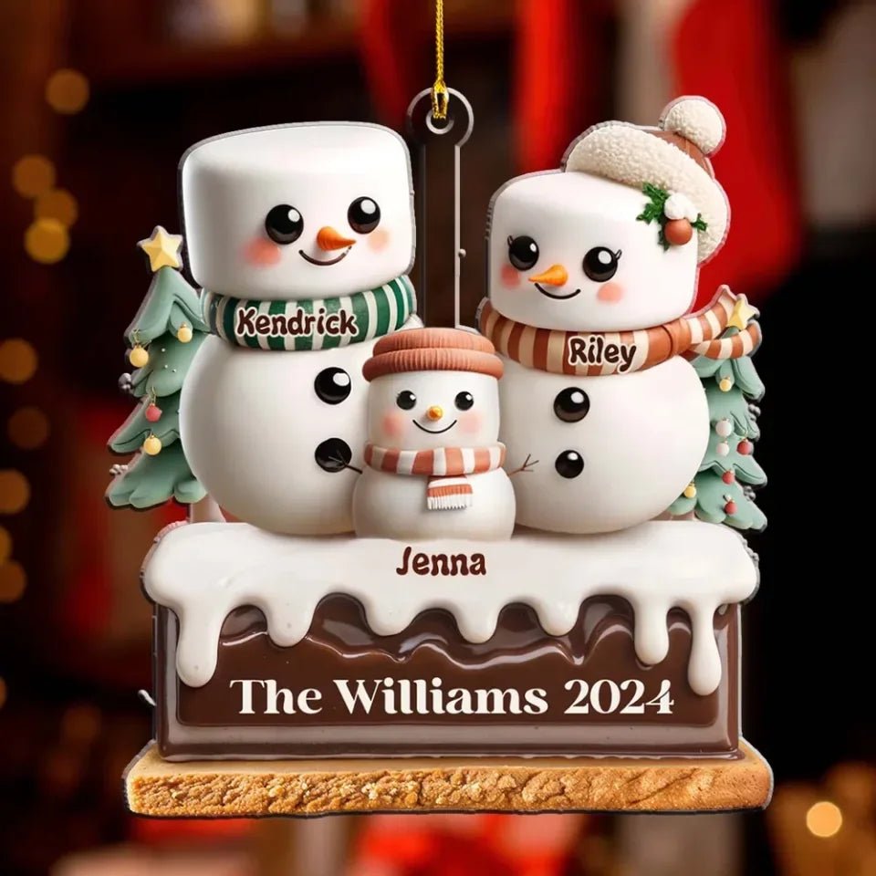 Marshmallow Lovely Family - Personalized Custom Acrylic Ornament 720824 - DiyGiftly