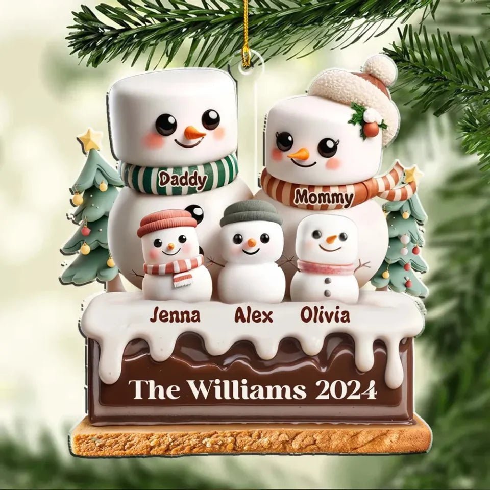 Marshmallow Lovely Family - Personalized Custom Acrylic Ornament 720824 - DiyGiftly