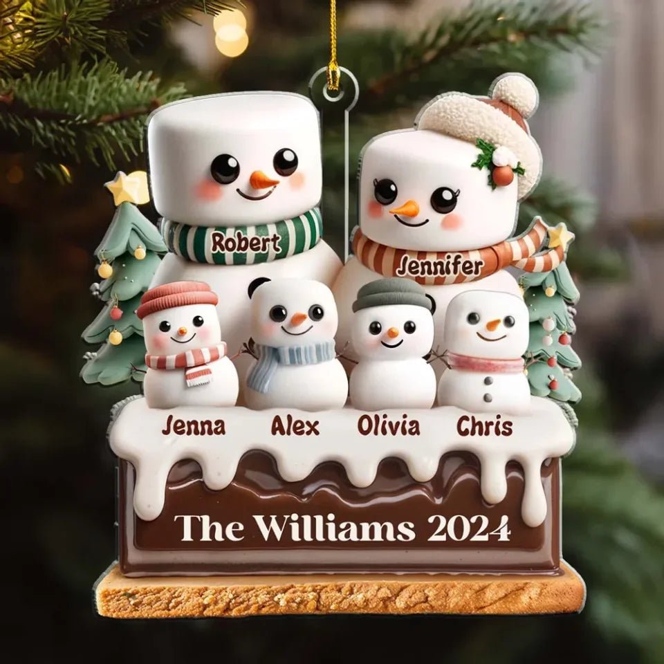 Marshmallow Lovely Family - Personalized Custom Acrylic Ornament 720824 - DiyGiftly