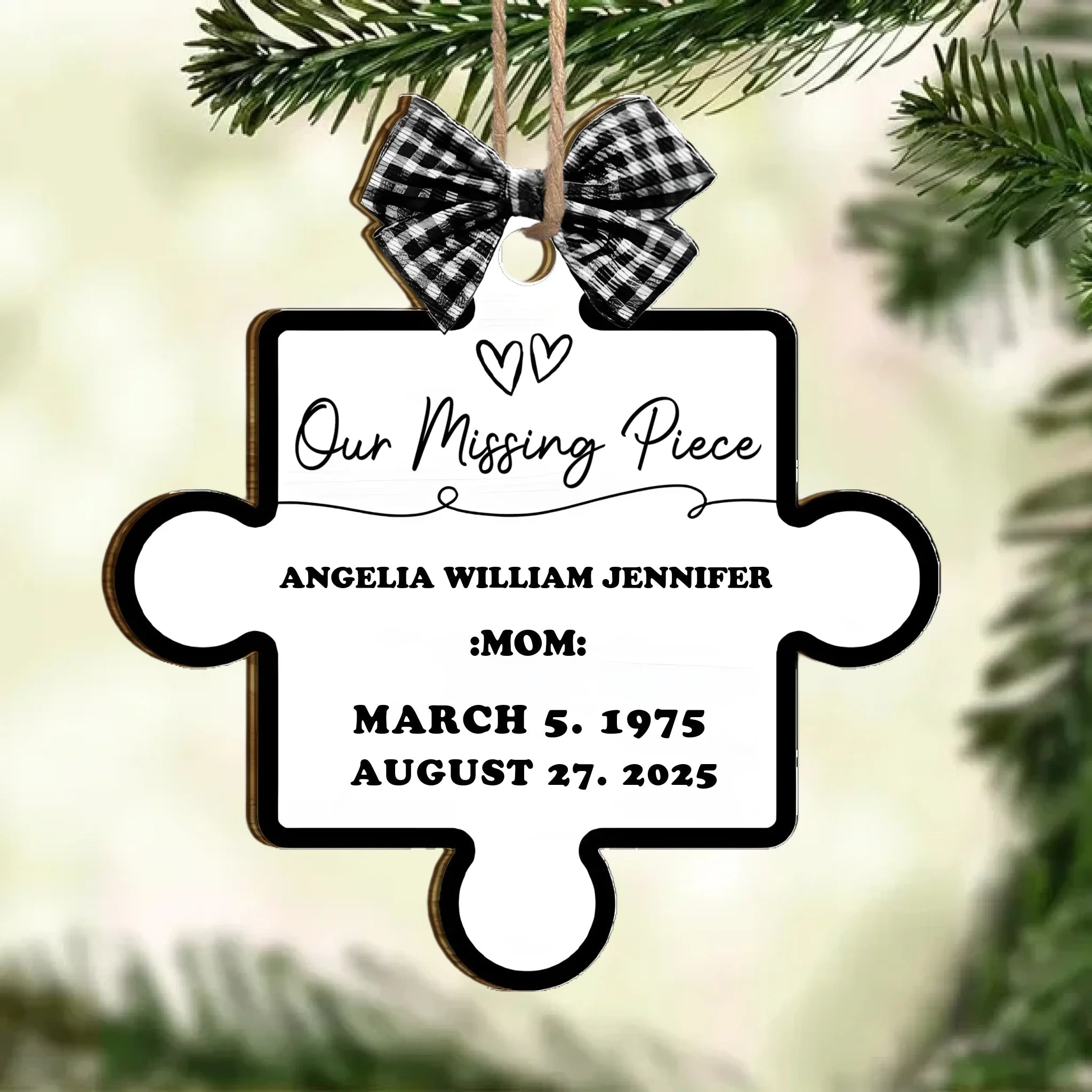Memorial Family - "Our Missing Piece" Personalized Custom Shaped Wooden Ornament, Custom Engraved Keepsake for Loved Ones, Memorial Gift for Family, Cherished Memory, Personalized Christmas Decoration 1061800 - DiyGiftly