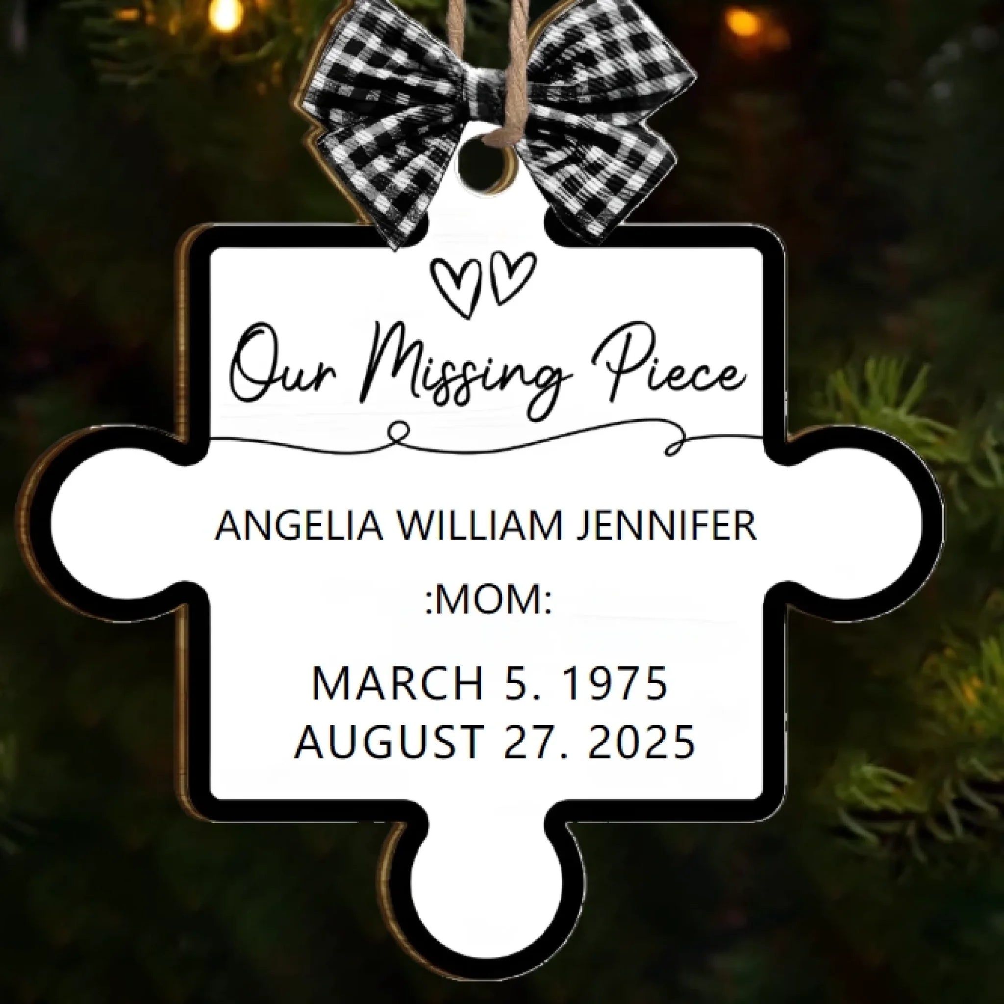 Memorial Family - "Our Missing Piece" Personalized Custom Shaped Wooden Ornament, Custom Engraved Keepsake for Loved Ones, Memorial Gift for Family, Cherished Memory, Personalized Christmas Decoration 1061800 - DiyGiftly