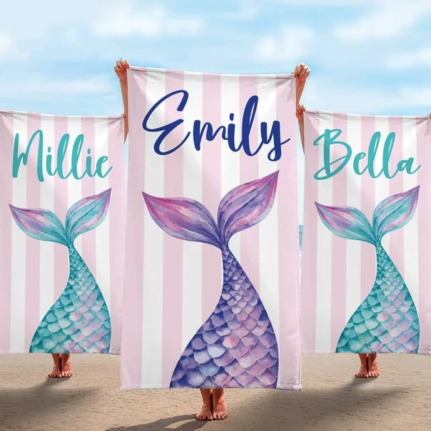 Mermaid Personalized Beach Towel, Mermaid Party Favors, Custom Beach Towel, Mermaid Birthday Gift For Kids, Pool Bachelorette Trip 87826944 - DiyGiftly
