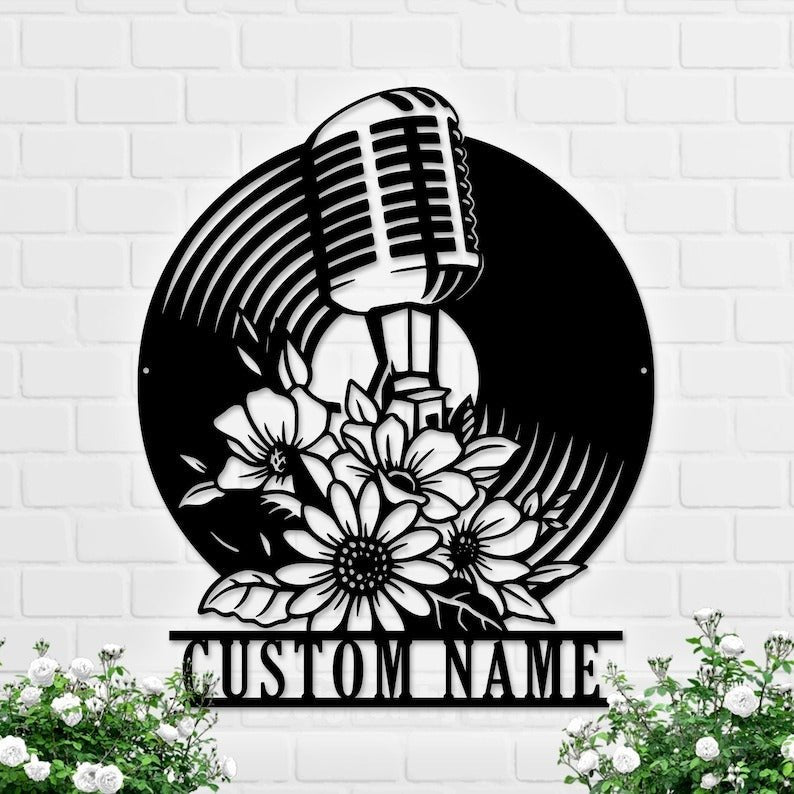Microphone Flower Recording Studio Customized Metal Signage – Personalized Music Studio Wall Art, LED Metal Sign for Singers, Musicians, DJs, and Recording Room Decor, Unique Gift for Music Lovers 49805824 - DiyGiftly