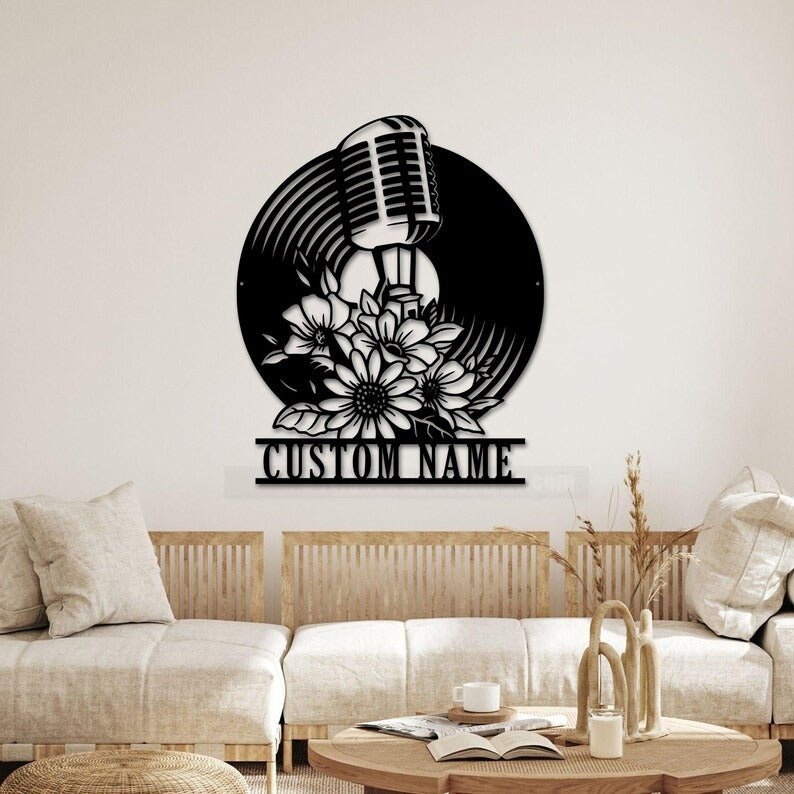 Microphone Flower Recording Studio Customized Metal Signage – Personalized Music Studio Wall Art, LED Metal Sign for Singers, Musicians, DJs, and Recording Room Decor, Unique Gift for Music Lovers 49805824 - DiyGiftly