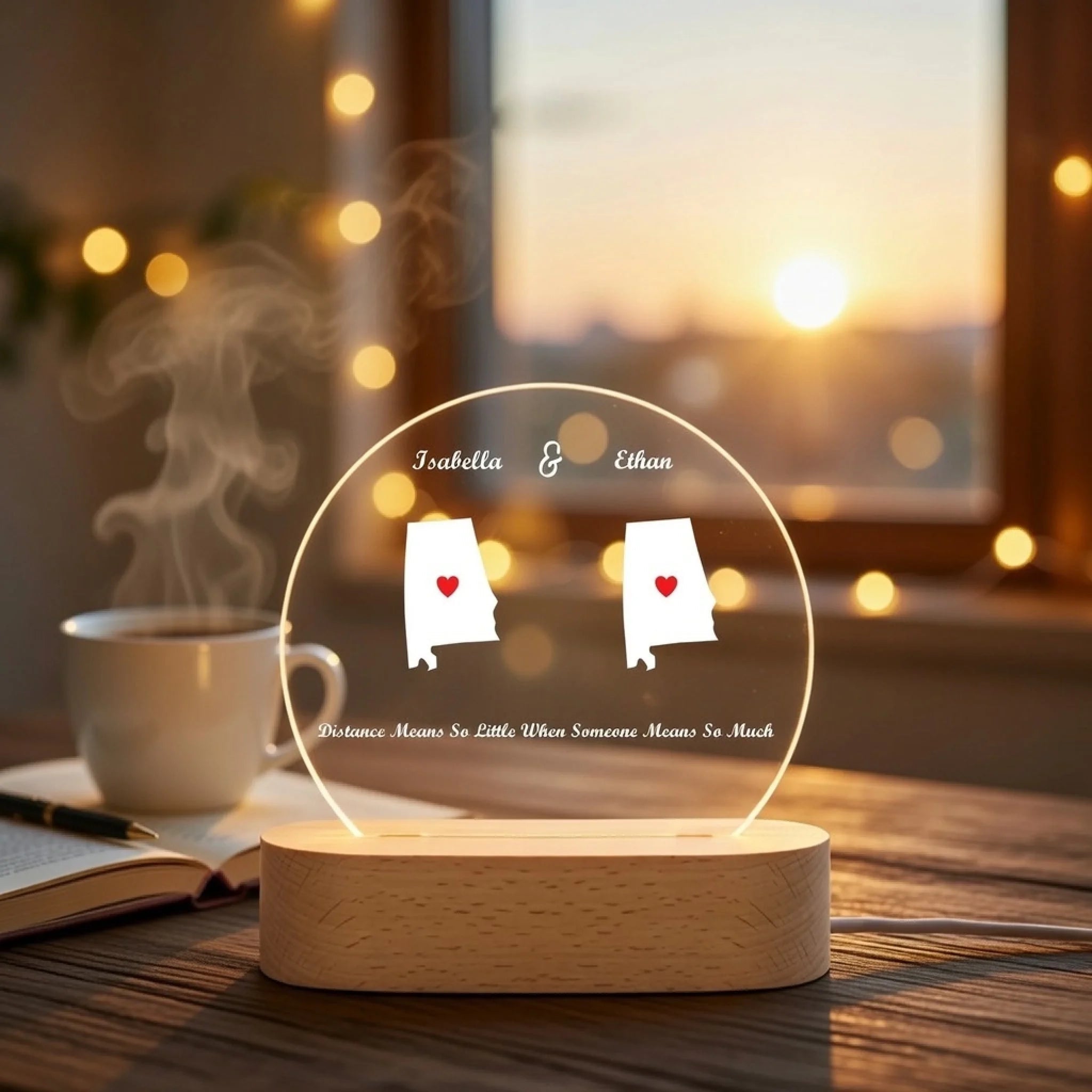 “Miles Apart, But Close at Heart” – Custom 2 State Map Night Light – Personalized Acrylic LED Lamp for Long Distance Couples, Family or Friends Gift 1140930 - DiyGiftly