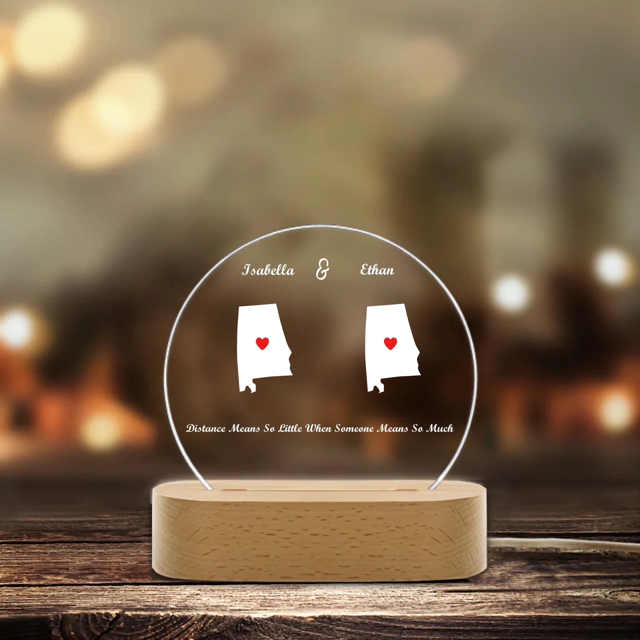 “Miles Apart, But Close at Heart” – Custom 2 State Map Night Light – Personalized Acrylic LED Lamp for Long Distance Couples, Family or Friends Gift 1140930 - DiyGiftly