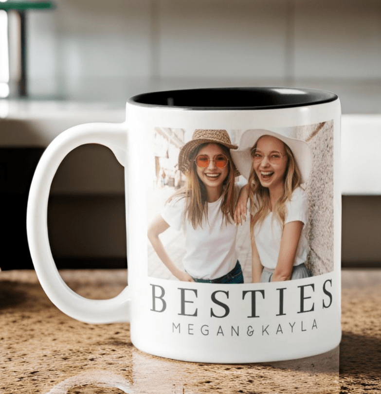 Minimalist Modern Chic Best Friends BFF Photo Two - Tone Coffee Mug – Custom Picture Personalized Cup for Sisters, Besties, or Roommates, Unique Friendship Gift for Birthday, Christmas, or Galentine’s Day 76001280 - DiyGiftly