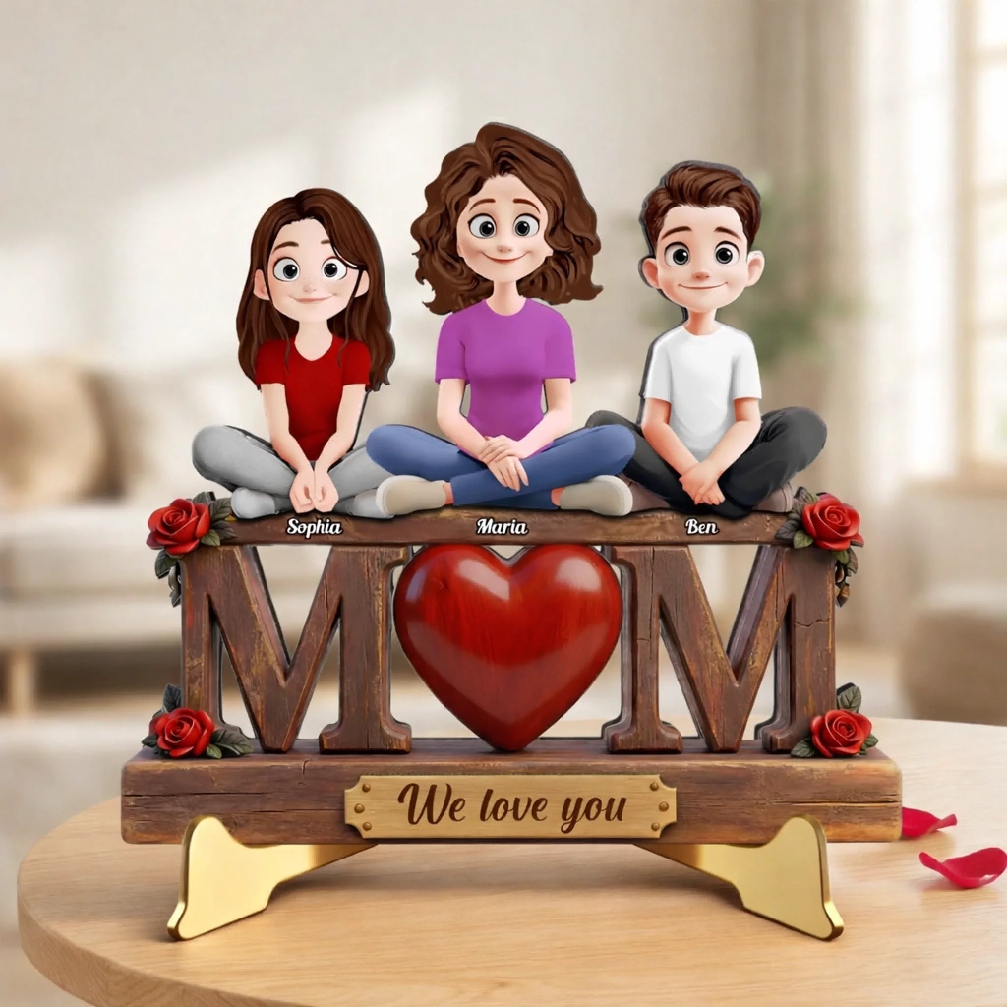 Mom We Love You Always Mother's Day Gifts - Personalized 2 - Layer Wooden Plaque with Custom Names for Desk Display & Family Keepsakes 1123605 - DiyGiftly