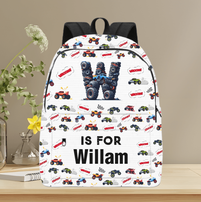 Monster Truck Alphabet Gift for Kids – Personalized Kid Backpack with Name, Custom School Bag, Unique Gift for Boys or Girls, Perfect for Birthday, Back to School, Christmas, or Special Occasion 97338112 - DiyGiftly