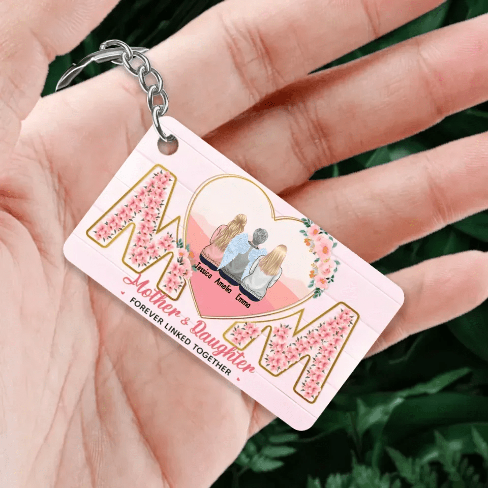 Mother And Daughter Forever Linked Together - Family Personalized Custom Horizontal Keychain - Gift For Mom 734564 - DiyGiftly