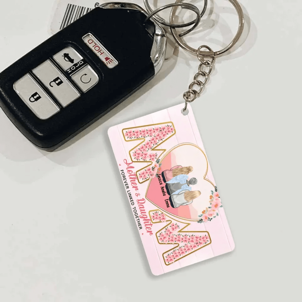 Mother And Daughter Forever Linked Together - Family Personalized Custom Horizontal Keychain - Gift For Mom 734564 - DiyGiftly