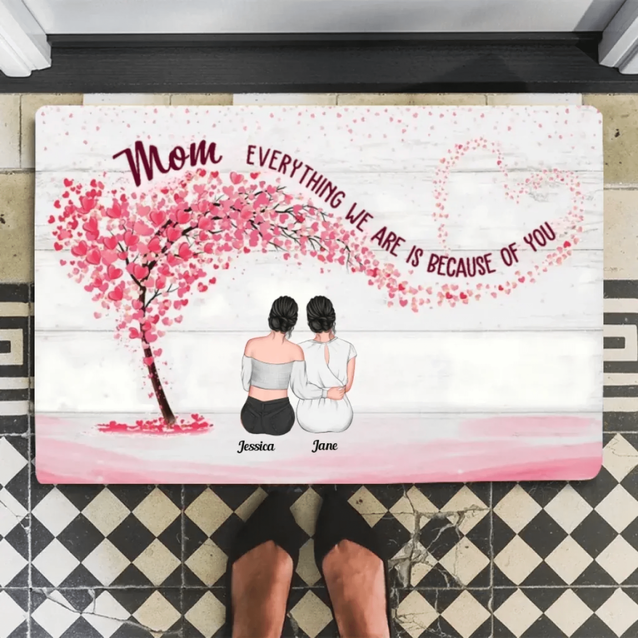 Mother & Daughters Forever Linked Together - Personalized Doormat 711362 - D - DiyGiftly