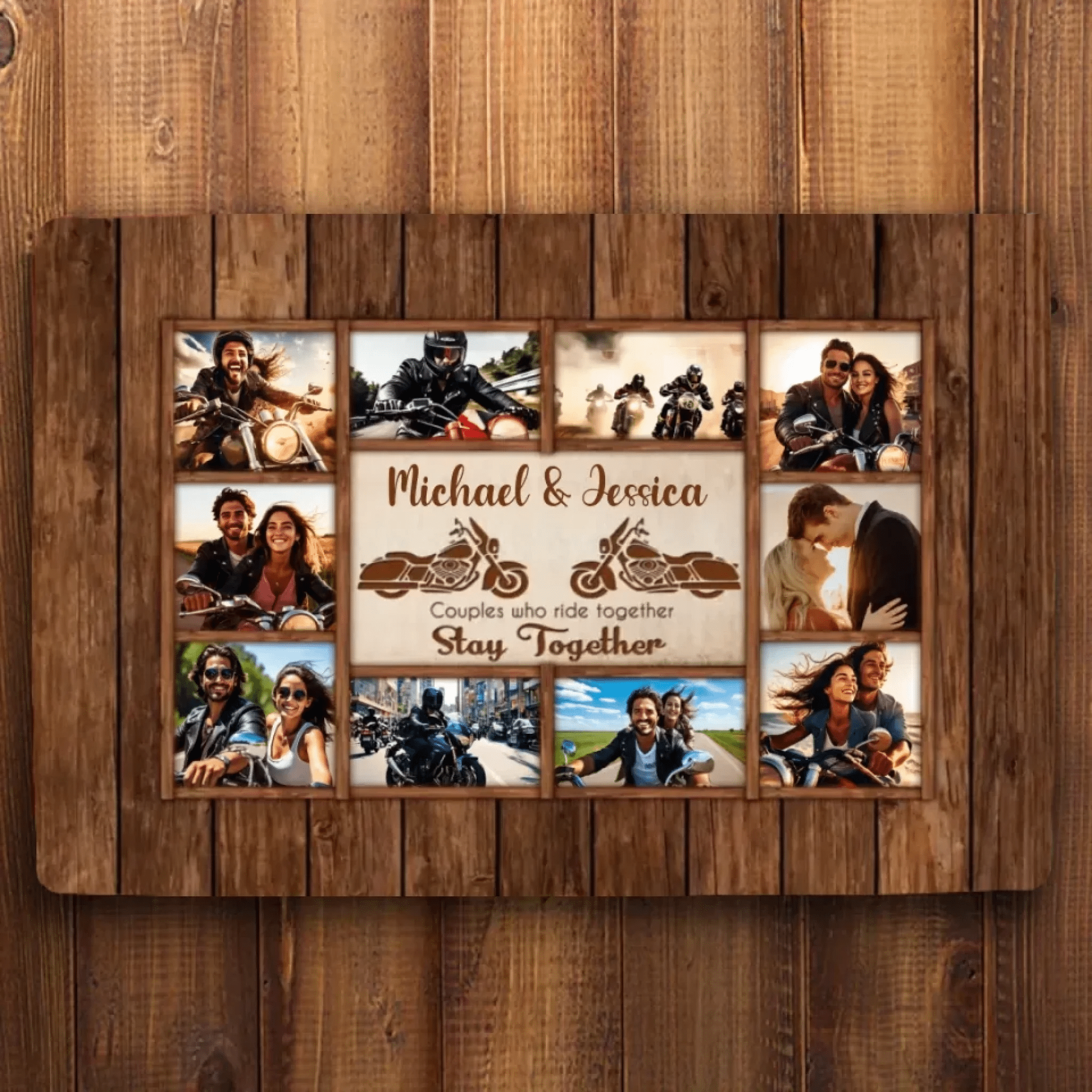 Motorcycle Name Sign, Personalized Couple Photo Collage Doormat - Gift for Biker Couple 747794 - D - DiyGiftly
