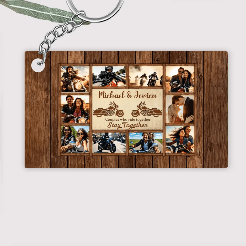 Motorcycle Name Sign, Personalized Couple Photo Collage Keychain - Gift for Biker Couple 747842 - Y - DiyGiftly
