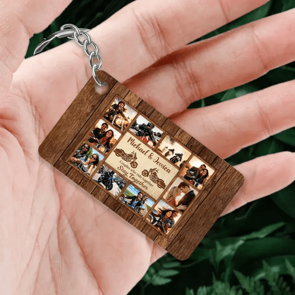 Motorcycle Name Sign, Personalized Couple Photo Collage Keychain - Gift for Biker Couple 747842 - Y - DiyGiftly