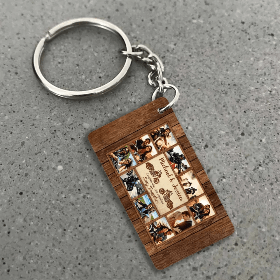 Motorcycle Name Sign, Personalized Couple Photo Collage Keychain - Gift for Biker Couple 747842 - Y - DiyGiftly