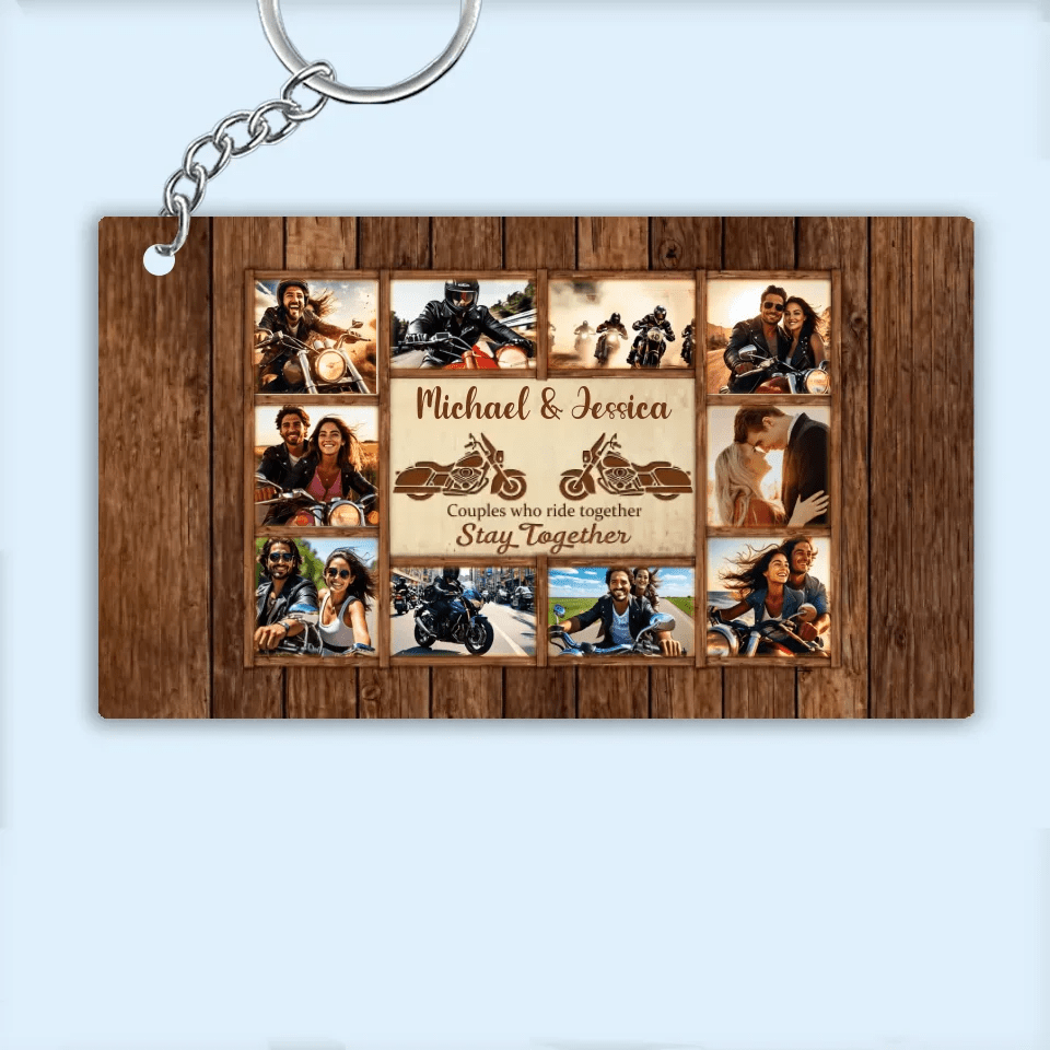 Motorcycle Name Sign, Personalized Couple Photo Collage Keychain - Gift for Biker Couple 747842 - Y - DiyGiftly