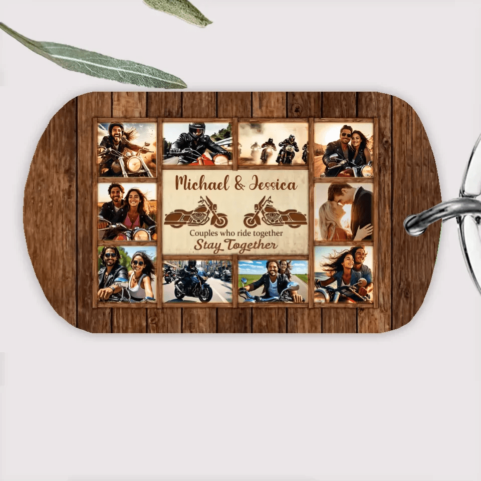 Motorcycle Name Sign, Personalized Couple Photo Collage Keychain - Gift for Biker Couple 747842 - Y - DiyGiftly