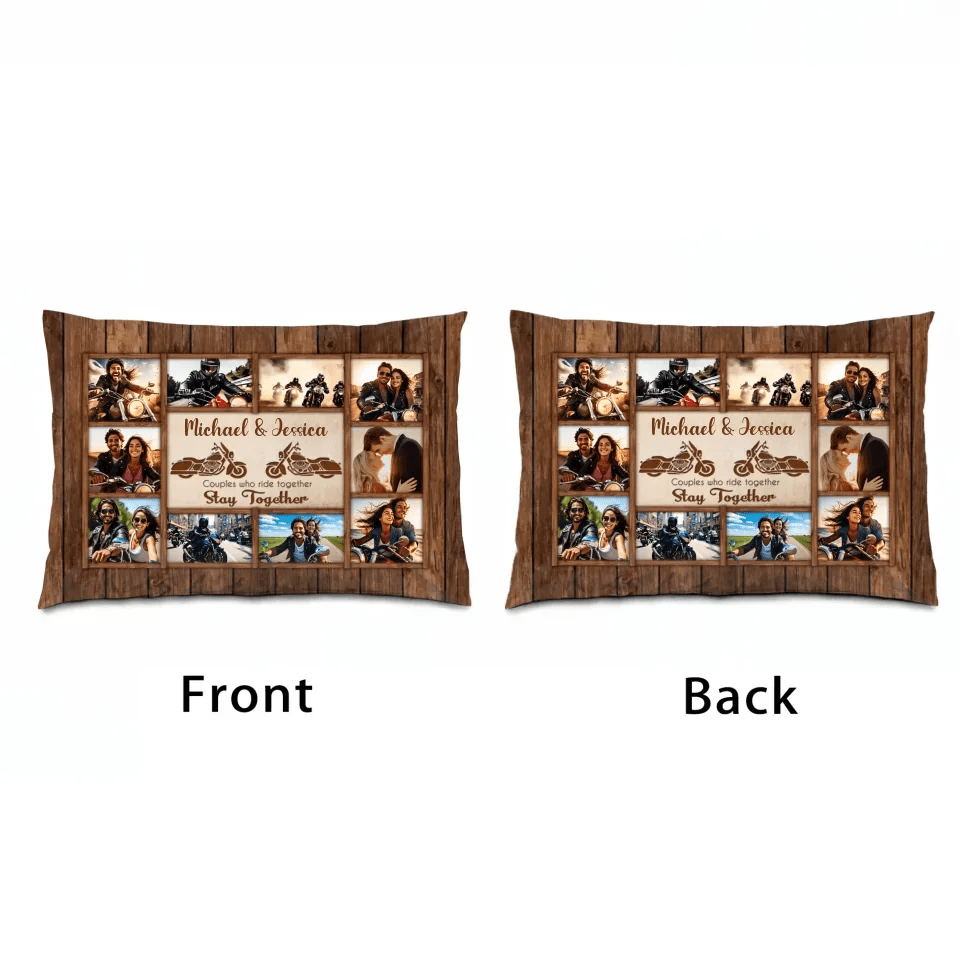 Motorcycle Name Sign, Personalized Couple Photo Collage Pillow - Gift for Biker Couple 747794 - B - DiyGiftly