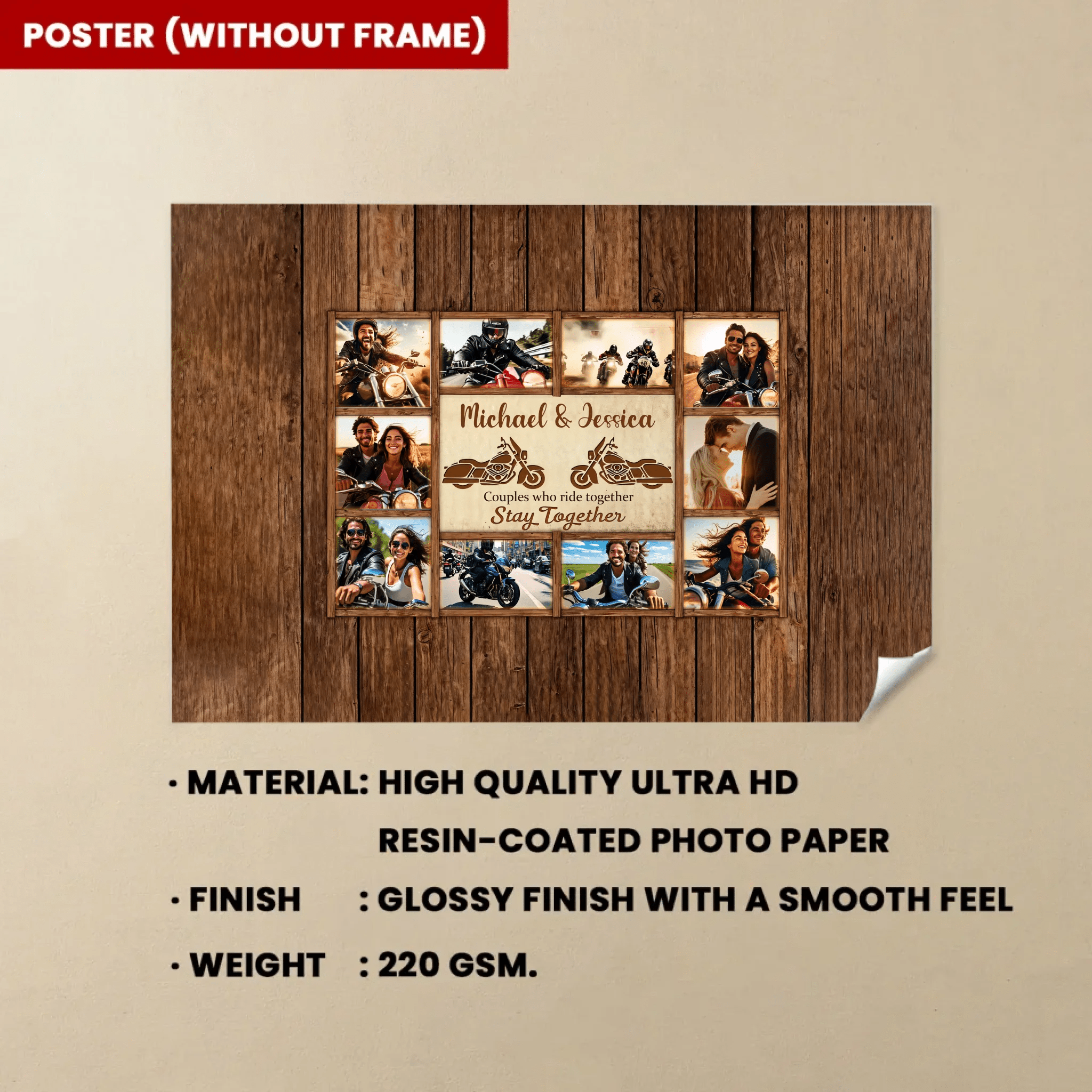 Motorcycle Name Sign, Personalized Couple Photo Collage Poster - Gift for Biker Couple 747794 - 747806 - DiyGiftly