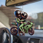 Motorcycle Pretty Cartoon Couple - Personalized Acrylic Car Ornament - Gift For Him, For Biker Couple 746758 - DiyGiftly