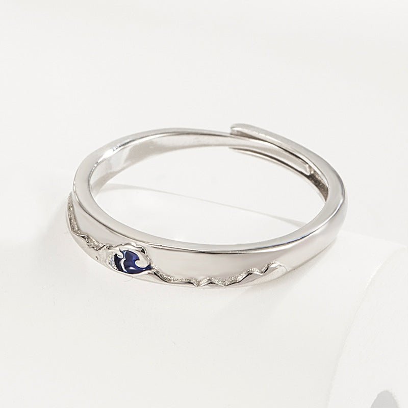 Mountain Ocean Couple Rings Matching Adjustable Ring Jewelry Gift for Lovers – Choose His or Hers (Sold Separately) - DiyGiftly