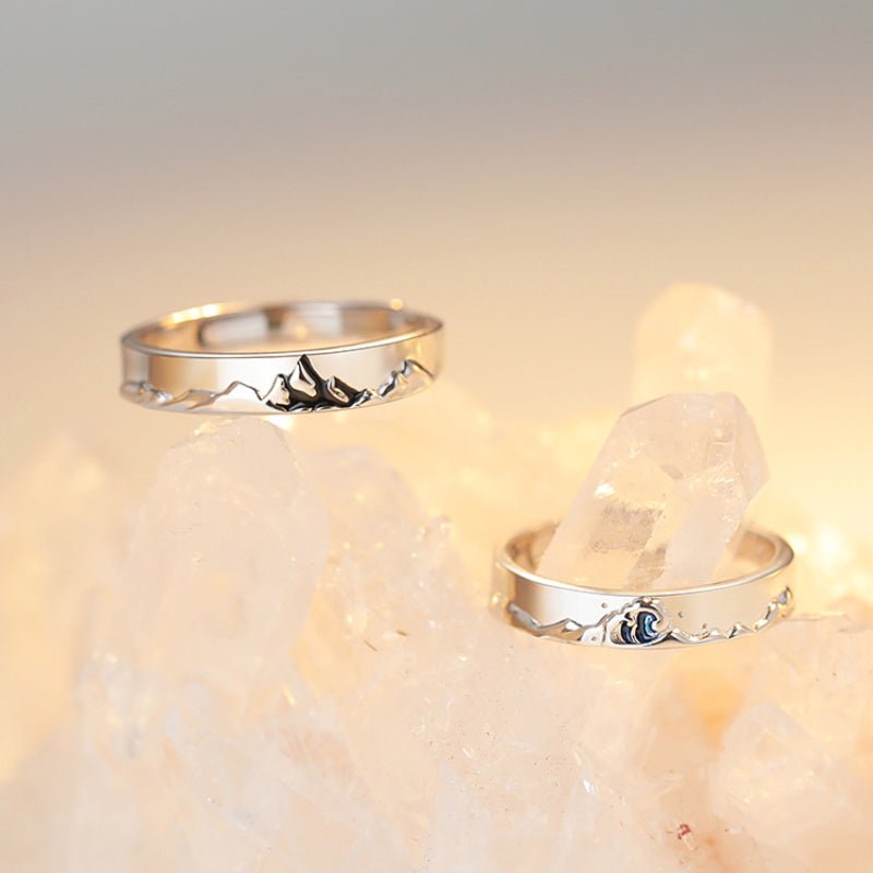 Mountain Ocean Couple Rings Matching Adjustable Ring Jewelry Gift for Lovers – Choose His or Hers (Sold Separately) - DiyGiftly