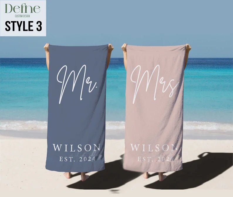 Mr. and Mrs. Beach Towels, Bride Personalized Beach Towel, Couple Pool Towel, Wedding Newlywed Honeymoon Gift, Groom Gift Beach Bachelorette 24853760 - DiyGiftly