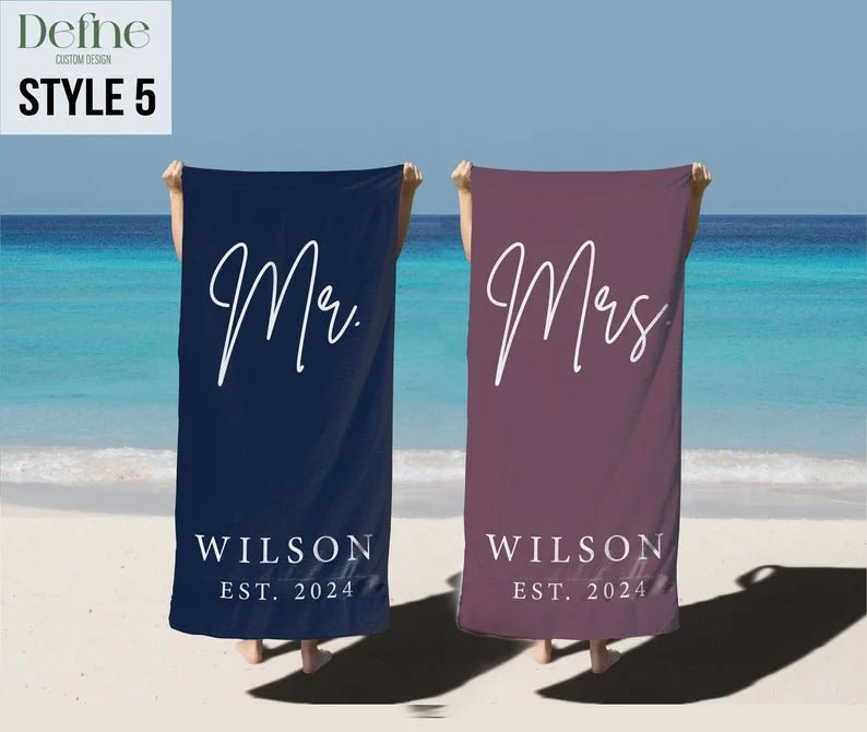 Mr. and Mrs. Beach Towels, Bride Personalized Beach Towel, Couple Pool Towel, Wedding Newlywed Honeymoon Gift, Groom Gift Beach Bachelorette 24853760 - DiyGiftly