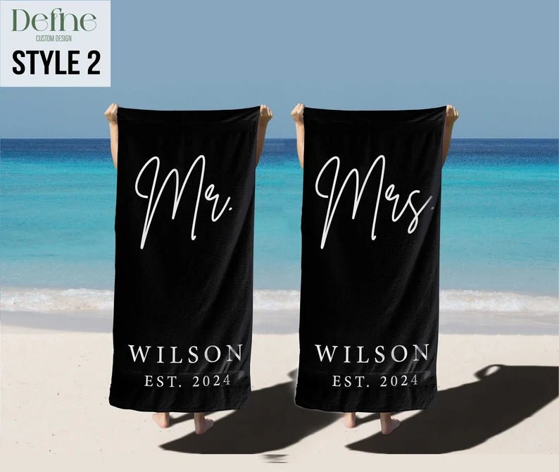 Mr. and Mrs. Beach Towels, Bride Personalized Beach Towel, Couple Pool Towel, Wedding Newlywed Honeymoon Gift, Groom Gift Beach Bachelorette 24853760 - DiyGiftly