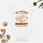 "My Fingers May Be Small But I Can Still Wrap Mommy Around Them" - Personalized Baby Onesie with Daddy & Sophia Hand Design, Custom Name Baby Shower Gift for New Moms, New Dads & New Parents 1156634 - DiyGiftly