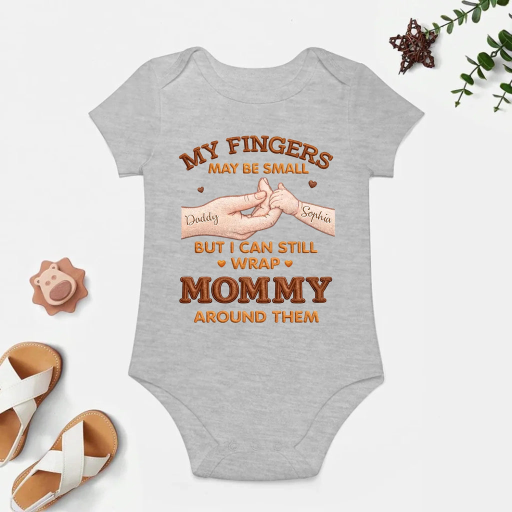 "My Fingers May Be Small But I Can Still Wrap Mommy Around Them" - Personalized Baby Onesie with Daddy & Sophia Hand Design, Custom Name Baby Shower Gift for New Moms, New Dads & New Parents 1156634 - DiyGiftly