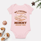 "My Fingers May Be Small But I Can Still Wrap Mommy Around Them" - Personalized Baby Onesie with Daddy & Sophia Hand Design, Custom Name Baby Shower Gift for New Moms, New Dads & New Parents 1156634 - DiyGiftly